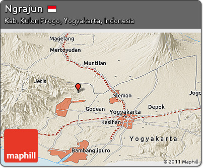 Shaded Relief Panoramic Map of Ngrajun