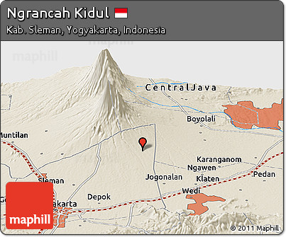 Shaded Relief Panoramic Map of Ngrancah Kidul