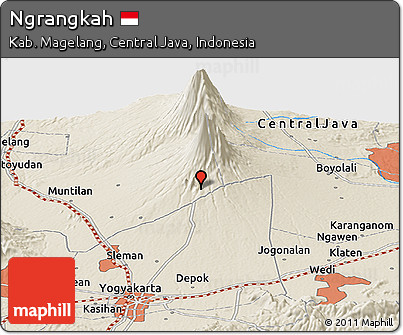Shaded Relief Panoramic Map of Ngrangkah