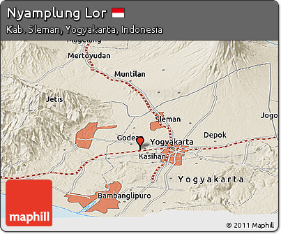 Shaded Relief Panoramic Map of Nyamplung Lor