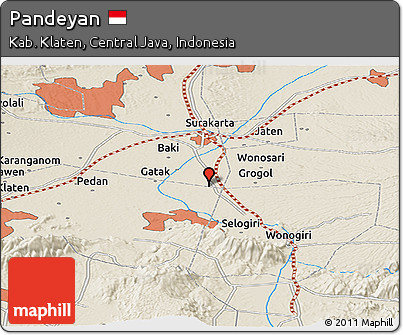 Shaded Relief Panoramic Map of Pandeyan