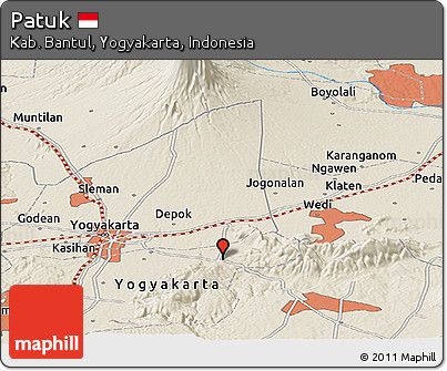 Shaded Relief Panoramic Map of Patuk
