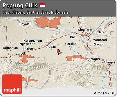 Shaded Relief Panoramic Map of Pogung Cilik
