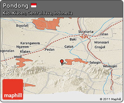 Shaded Relief Panoramic Map of Pondong