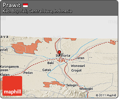 Shaded Relief Panoramic Map of Prawit