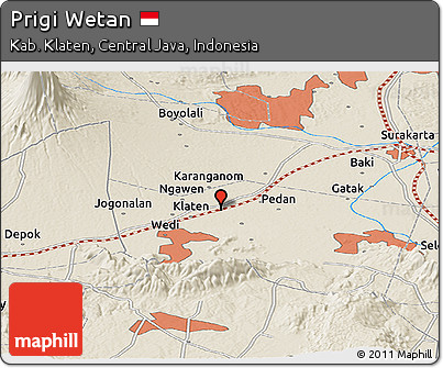 Shaded Relief Panoramic Map of Prigi Wetan