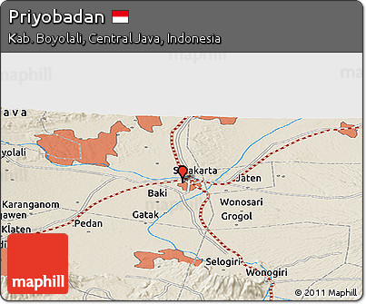 Shaded Relief Panoramic Map of Priyobadan