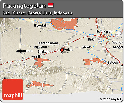 Shaded Relief Panoramic Map of Pucangtegalan