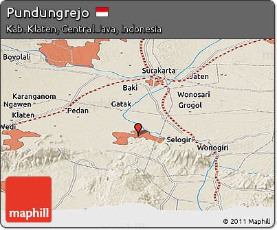 Shaded Relief Panoramic Map of Pundungrejo