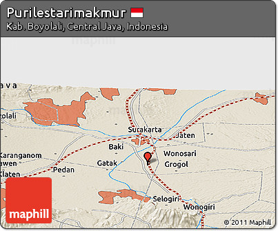 Shaded Relief Panoramic Map of Purilestarimakmur