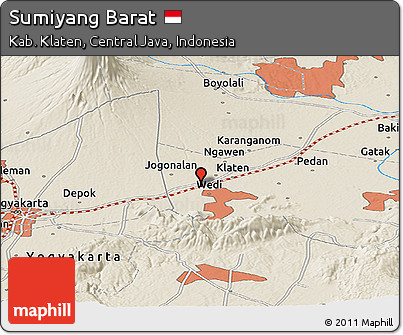 Shaded Relief Panoramic Map of Sumiyang Barat