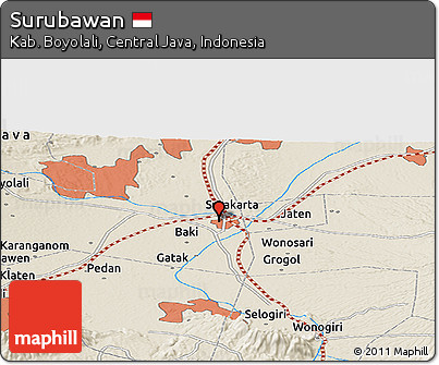 Shaded Relief Panoramic Map of Surubawan