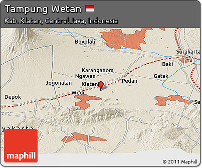 Shaded Relief Panoramic Map of Tampung Wetan