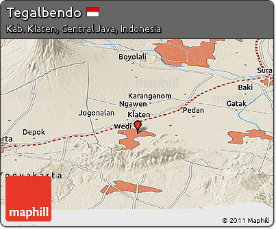 Shaded Relief Panoramic Map of Tegalbendo