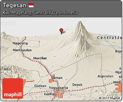 Shaded Relief Panoramic Map of Tegesan
