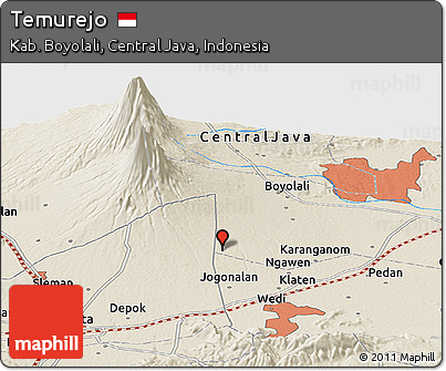 Shaded Relief Panoramic Map of Temurejo