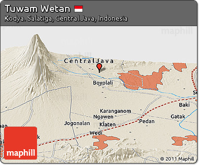 Shaded Relief Panoramic Map of Tuwam Wetan