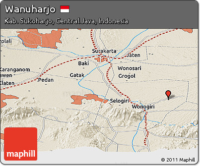 Shaded Relief Panoramic Map of Wanuharjo