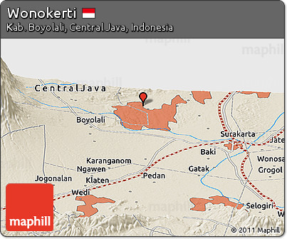 Shaded Relief Panoramic Map of Wonokerti