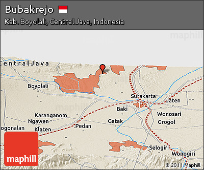 Shaded Relief Panoramic Map of Bubakrejo