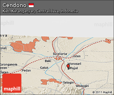 Shaded Relief Panoramic Map of Cendono