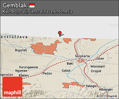 Shaded Relief Panoramic Map of Gemblak