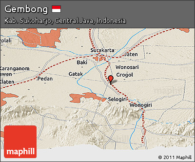 Shaded Relief Panoramic Map of Gembong