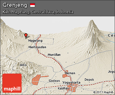 Shaded Relief Panoramic Map of Grenjeng