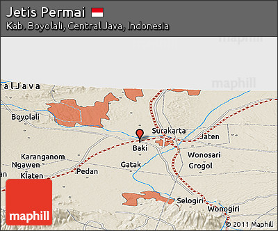 Shaded Relief Panoramic Map of Jetis Permai