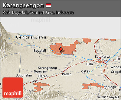 Shaded Relief Panoramic Map of Karangsengon
