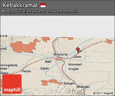 Shaded Relief Panoramic Map of Kebakkramat