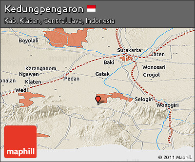 Shaded Relief Panoramic Map of Kedungpengaron