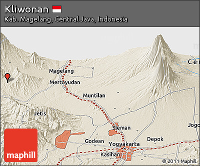 Shaded Relief Panoramic Map of Kliwonan