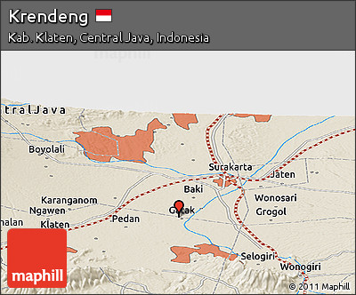 Shaded Relief Panoramic Map of Krendeng