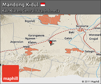 Shaded Relief Panoramic Map of Mandong Kidul