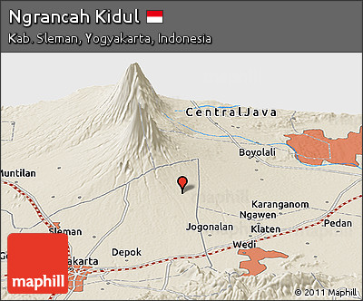 Shaded Relief Panoramic Map of Ngrancah Kidul