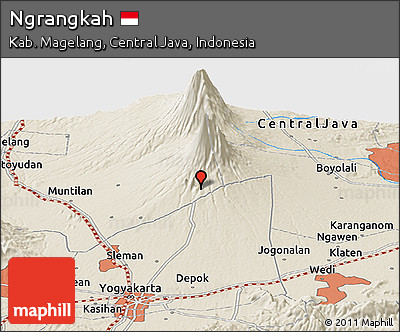 Shaded Relief Panoramic Map of Ngrangkah