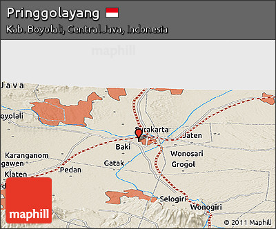 Shaded Relief Panoramic Map of Pringgolayang
