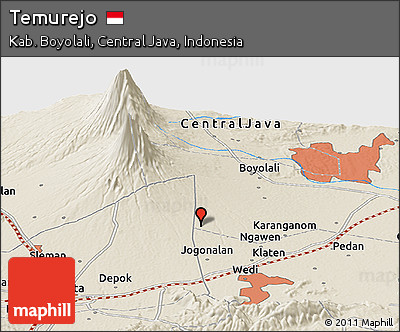 Shaded Relief Panoramic Map of Temurejo