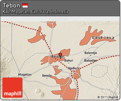 Shaded Relief 3D Map of Tebon