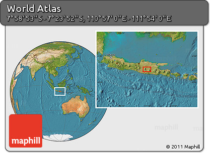 Satellite Location Map of the Area around 7° 41' 23" S, 111° 25' 30" E
