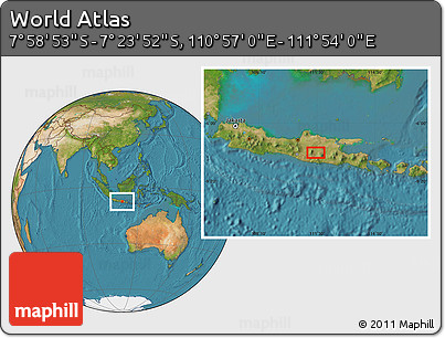 Satellite Location Map of the Area around 7° 41' 23" S, 111° 25' 30" E