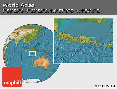 Satellite Location Map of the Area around 7° 41' 23" S, 111° 25' 30" E