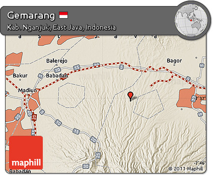 Shaded Relief Map of Gemarang