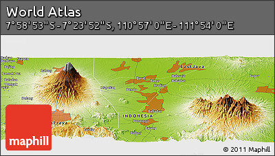 Physical Panoramic Map of the Area around 7° 41' 23" S, 111° 25' 30" E