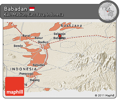 Shaded Relief Panoramic Map of Babadan