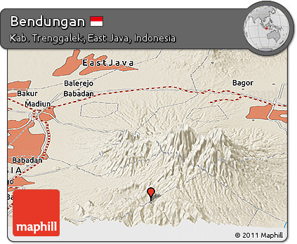 Shaded Relief Panoramic Map of Bendungan