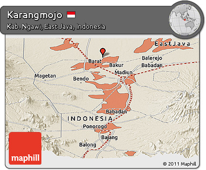 Shaded Relief Panoramic Map of Karangmojo