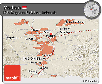 Shaded Relief Panoramic Map of Madiun
