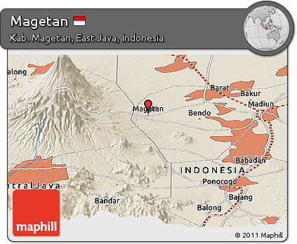 Shaded Relief Panoramic Map of Magetan